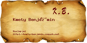 Kmety Benjámin névjegykártya